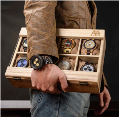 Sammlerbox aus Holz für 8 Uhren